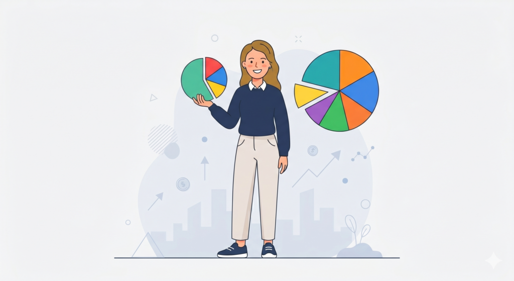 A person holding a stock ownership pie chart representing investing basics